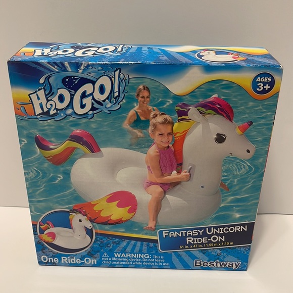 Kid’s Fantasy Unicorn Ride On Blow Up Pool Ride On Toy New In Box - Picture 2 of 4